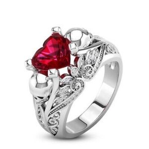 ✨Silver Red Wedding Ring Women Cubic Zirconia Heart Rings